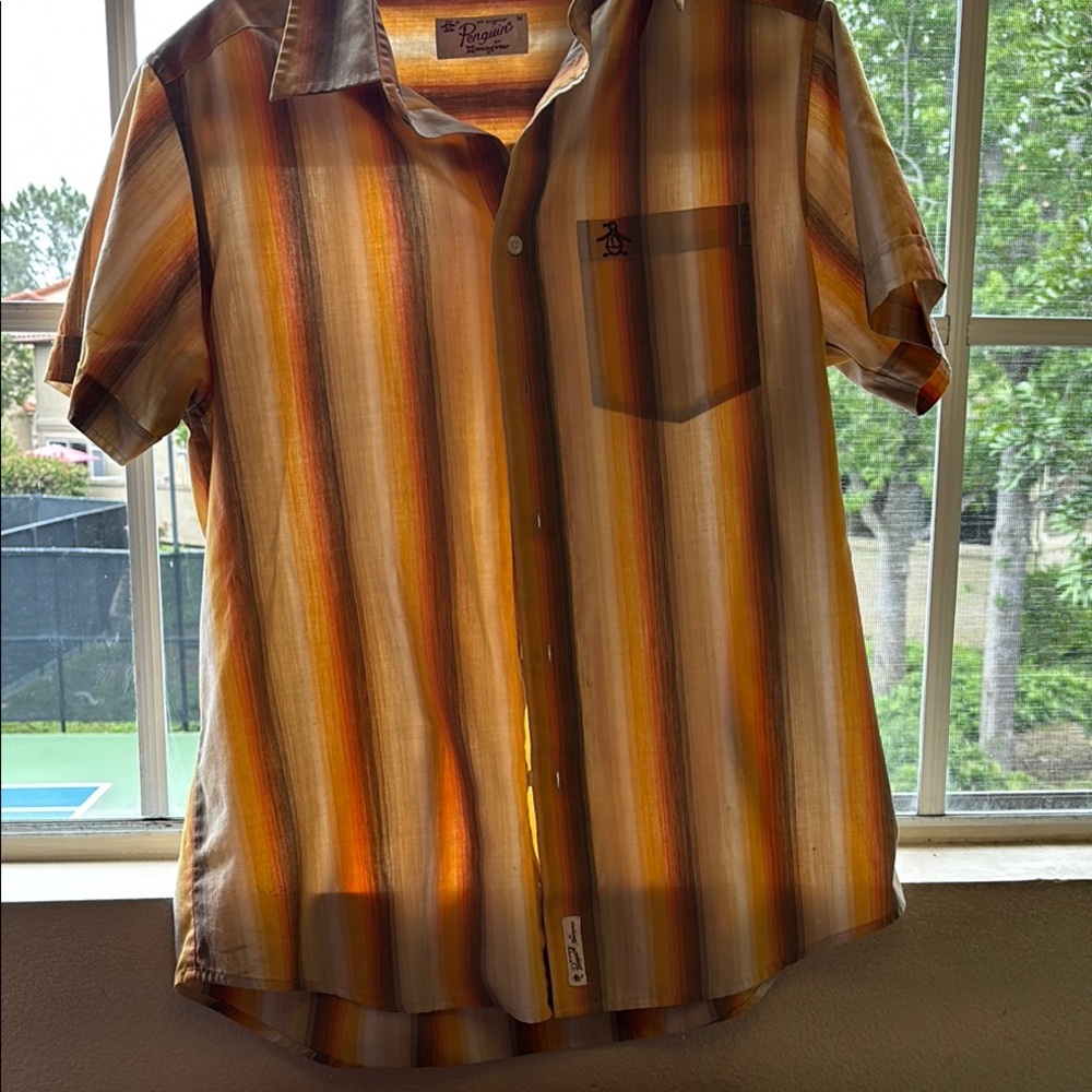 Original Penguin Orange and Brown Casual Button Down Shirt